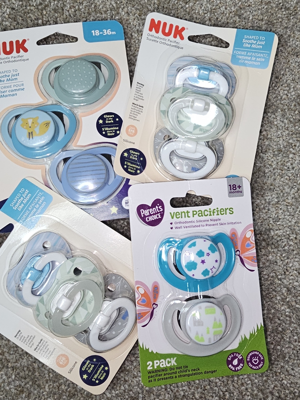 NUK & Parent's Choice Baby Pacifier Multi-Pack - Blue, Teal, Gray, White